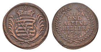 Саксен-Гота-Альтенбург 1 геллер 1695 KM 147 медь 413-2314