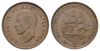 ЮАР 1 пенни 1943 Георг VI (1936-1952) KM 25 бронза 4123-826
