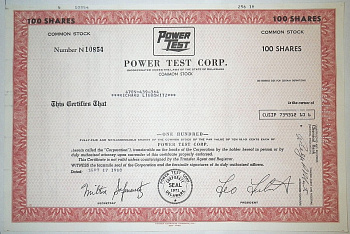 США, Power Test Corp. 100 акций 1980 бумага 8805-60-1
