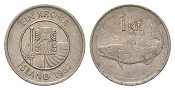 Исландия 1 крона 1987 KM 27 медно-никель 4627-751
