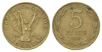Чили 5 песо 1988 KM 217 никель латунь 218-335