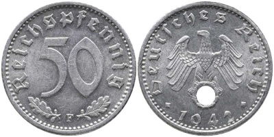 Германия 50 рейхспфеннигов 1942 F J. 372, KM 96 алюминий UNC 00-000-00