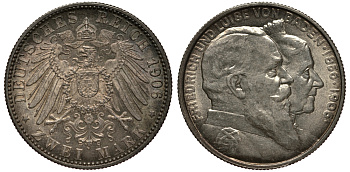 Баден 2 марки 1906 золотая свадьба Фридриха I и Луизы (1856-1906) J. 34, KM 276 серебро 3711-1812