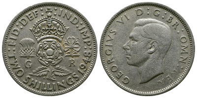 Великобритания 2 шиллинга (флорин) 1948 Георг VI (1936-1952) KM 865, Spink 4102 медно-никель 4381-1216