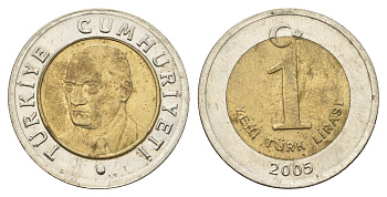 Турция 1 лира 2005 Кемаль Ататюрк KM 1169 биметалл 4635-612