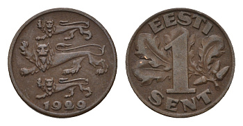 Эстония 1 сент 1929 год-тип KM 10 бронза 4696-235