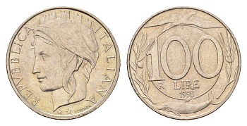 Италия 100 лир 1998 R, дельфины KM 159 медно-никель 4148-824