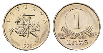 Литва 1 лит 1998 KM 111 медно-никель UNC 4182-552