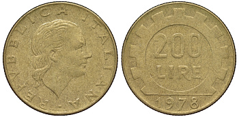Италия 200 лир 1978 R KM 4543-837