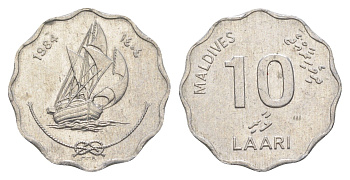 Мальдивские острова (Мальдивы) 10 лари 1984 KM 70 алюминий aUNC 4650-827
