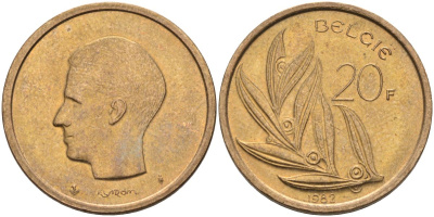 Бельгия 20 франков 1982 Belgie, Бодуэн I (1951-1993) KM 160 никель бронза 4126-317