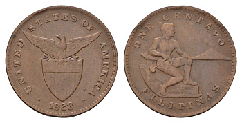 Филиппины 1 сентаво 1928 Администрация США KM 163 бронза 60-543