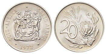 ЮАР 20 центов 1972 герб, цветок протея KM 86 никель UNC 4695-1111