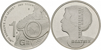 Нидерланды 10 гульденов 1996 Ян Стен, автопортрет с лютней, королева Беатрикс KM 223 серебро PROOF 1087-1-65