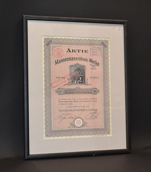 Германия, Mannesmannrahren акция в 1000 марок (интерьерная копия) 1910 в рамке со стеклом бумага 57-1-04