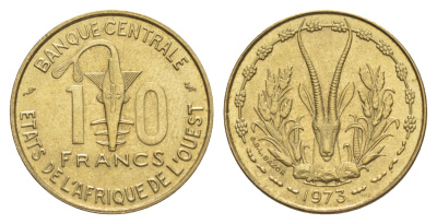 Западная Африка (BCEAO) 10 франков 1973 Центральный банк государств Западной Африки KM 1a медь алюминий никель UNC 4642-233