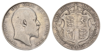 Великобритания 1/2 кроны 1907 Эдуард VII (1901-1910) KM 802, Spink 3980 серебро 443-1613