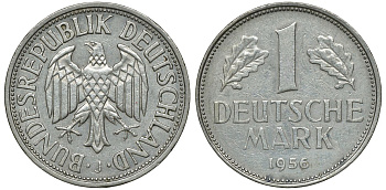 ФРГ 1 МАРКА 1956 J J 385, KM 110 медно-никель 72-637