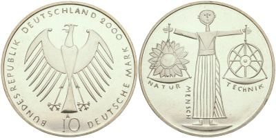 ФРГ 10 марок 2000 A, Всемирная выставка Expo 2000 в Ганновере KM 199 серебро UNC 04-137-13