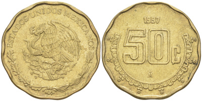 Мексика 50 сентаво 1997 Мо KM 549 алюминиевая бронза 113-1053