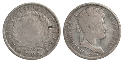 Вестфалия 2 франка 1808 J, Джером Наполеон KM 29 серебро 00-815-48