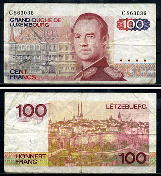 Люксембург 100 франков 1980 14 августа 1980, герцог Жан, signatures: Guill & Werner Pick 57а(1) бумага 8590-5-2-2