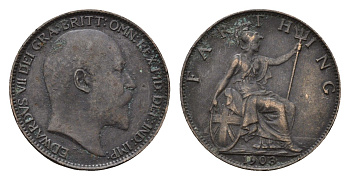 Великобритания 1 фартинг 1903 Эдуард VII (1901-1910) KM 792, Spink 3992 бронза 4690-753