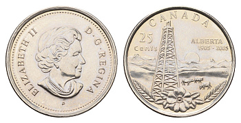 Канада 25 центов 2005 100 лет провинции Альберта KM 530 сталь плакированная никелем UNC 113-1226