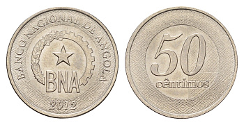 Ангола 50 сентимо 2012 год-тип KM 107 сталь плакированная медно-никелем UNC 112-126