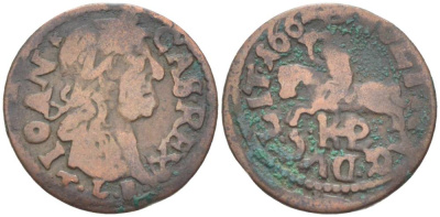 Великое княжество Литовское 1 солид 1664 TLB, Ян II Казимир (1648-1668), боратынка, вес 1,06 гр. KM 50 медь 1517-845