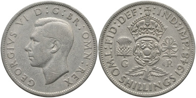 Великобритания 2 шиллинга (флорин) 1948 Георг VI (1936-1952) KM 865, Spink 4102 медно-никель 215-836
