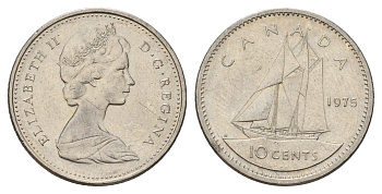 Канада 10 центов 1975 Елизавета II (1952-2022), парусник KM 77 никель 4689-544