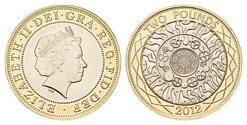 Великобритания 2 фунта 2012 Елизавета II (1952-2022) KM 994, Spink 4570 (K9) биметалл UNC 76-624