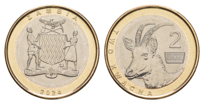 Замбия 2 квача 2024 голова антилопы KM new биметалл  UNC  M68-02