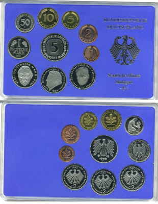 ФРГ государственный набор из 10 монет 1998 F    PROOF  3-5-3-41