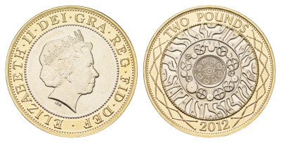 Великобритания 2 фунта 2012 Елизавета II (1952-2022) KM 994, Spink 4570 (K9) биметалл UNC 76-624