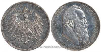 Бавария 2 марки 1911 D, 90 лет принц-регенту Баварии Луитпольду Weege 48, J. 48, KM 516 серебро PROOF 00-805-49