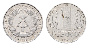 ГДР 1 пфенниг 1968 A KM 8.1 алюминий 192-147