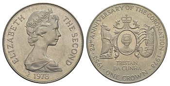 Тристан-да-Кунья 1 крона 1978 25 лет коронации Елизаветы II KM 2 медно-никель BU 4368-714