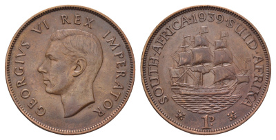 ЮАР 1 пенни 1939 Георг VI (1936-1952) KM 25 бронза 4692-141