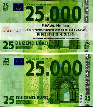 НИДЕРЛАНДЫ ЛОТЕРЕЙНЫЙ БИЛЕТ 2008 E.W.M. HOLLAAR, BANK GIRO LOTERIJ, ЭТОТ БИЛЕТ ДАЁТ ВОЗМОЖНОСТЬ ВЫИГРАТЬ КАЖДЫЙ ЧАС 25000 ЕВРО бумага 7547-49-3