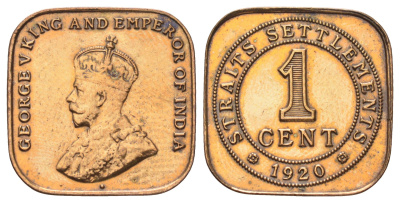 Стрейтс-Сетлментс (Стрейтс Сетлментс) 1 цент 1920 Георг V (1910-1936) KM 32 бронза 4122-816
