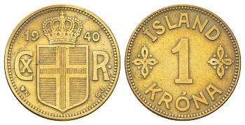 Исландия 1 крона 1940 KM 3.2 алюминиевая бронза 4666-852