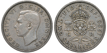 Великобритания 2 шиллинга (флорин) 1950 Георг VI (1936-1952) KM 878, Spink 4107 медно-никель 4131-524