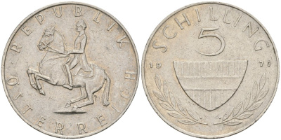 Австрия 5 шиллингов 1977 KM 2889a медно-никель 4579-344
