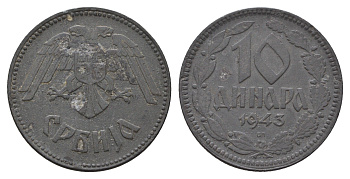 Сербия 10 динаров 1943 год-тип KM 33 цинк 4652-1124