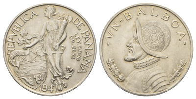 Панама 1 бальбоа 1947 KM 13 серебро UNC 413-531