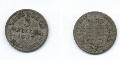 САКСЕН-МАЙНИНГЕН 3 КРЕЙЦЕРА 1837 KM 138 серебро 46-2343