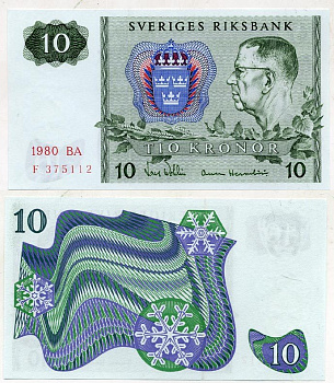 ШВЕЦИЯ 10 КРОН 1980 ВА Pick 52e бумага UNC (ПРЕСС) 7523-3-2