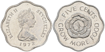 Сейшельские острова 5 центов 1972 FAO, цветок, Елизавета II KM 18 алюминий UNC 4588-634